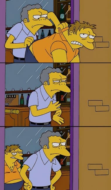 Moe Tossing Barney From Moe's meme template