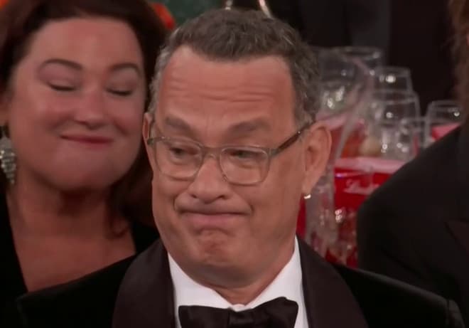 Tom Hanks' Golden Globe Grimace meme template