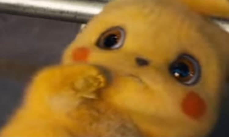 Cowering Detective Pikachu meme template